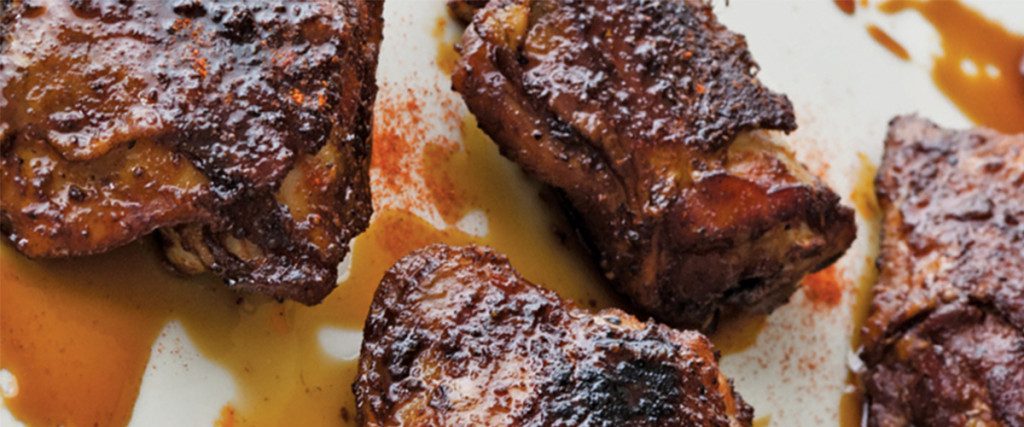 Bobby Flay’s Smoked Chicken Thighs with Sorghum-Chile Glaze