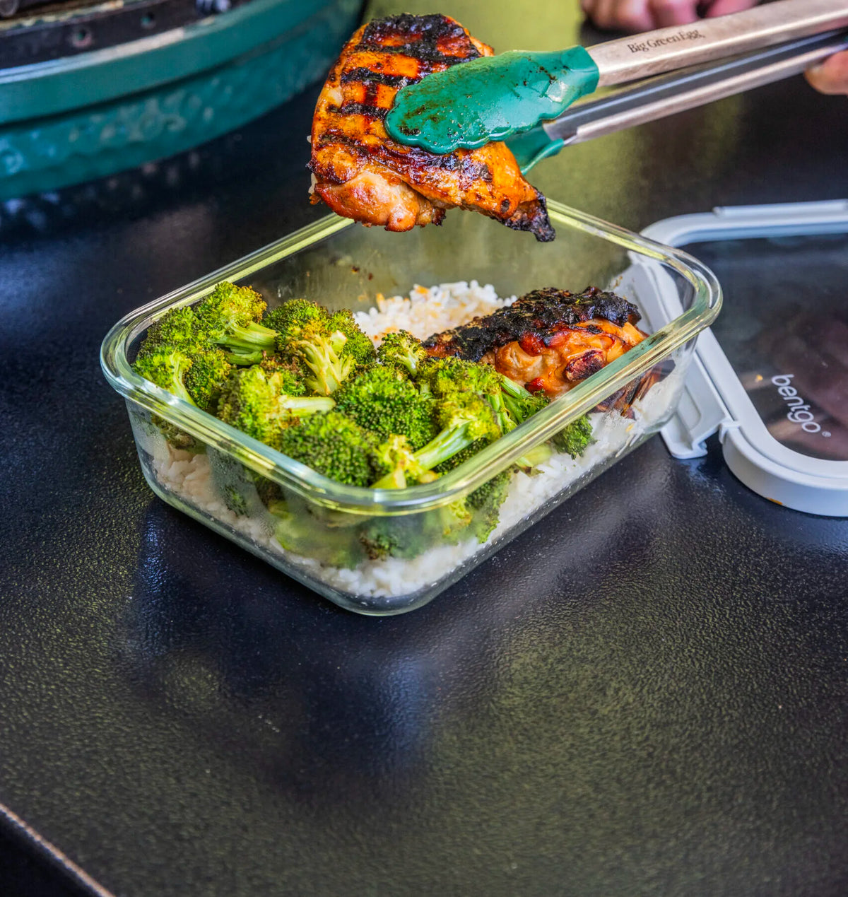 Huli Huli Chicken with Grilled Broccoli and Rice