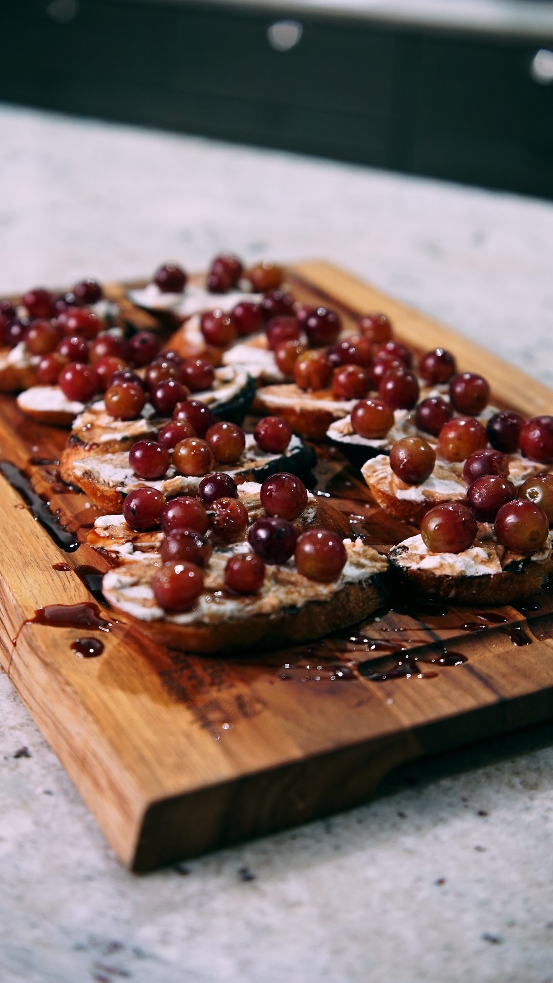 Cedar Plank Burst Grape Crostini 