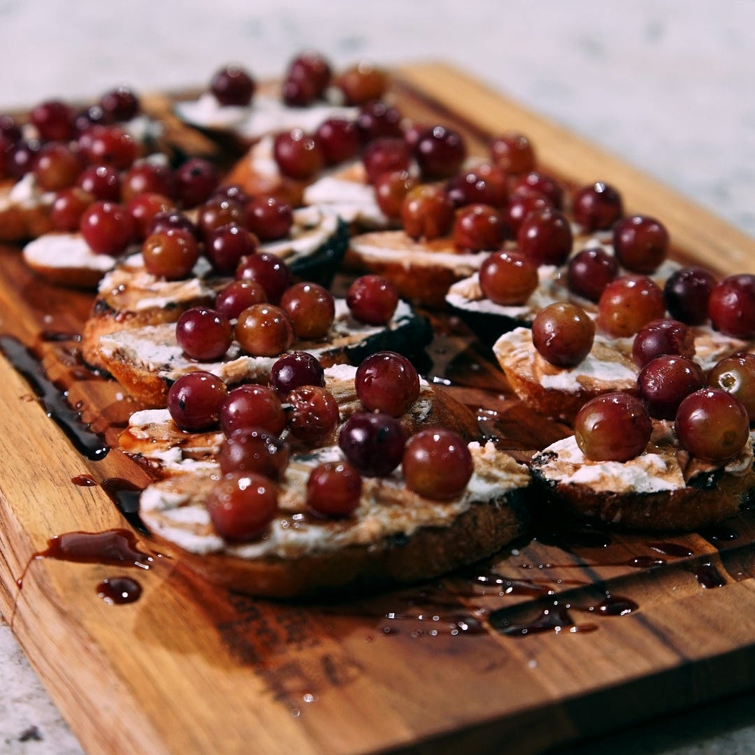 Cedar Plank Burst Grape Crostini 