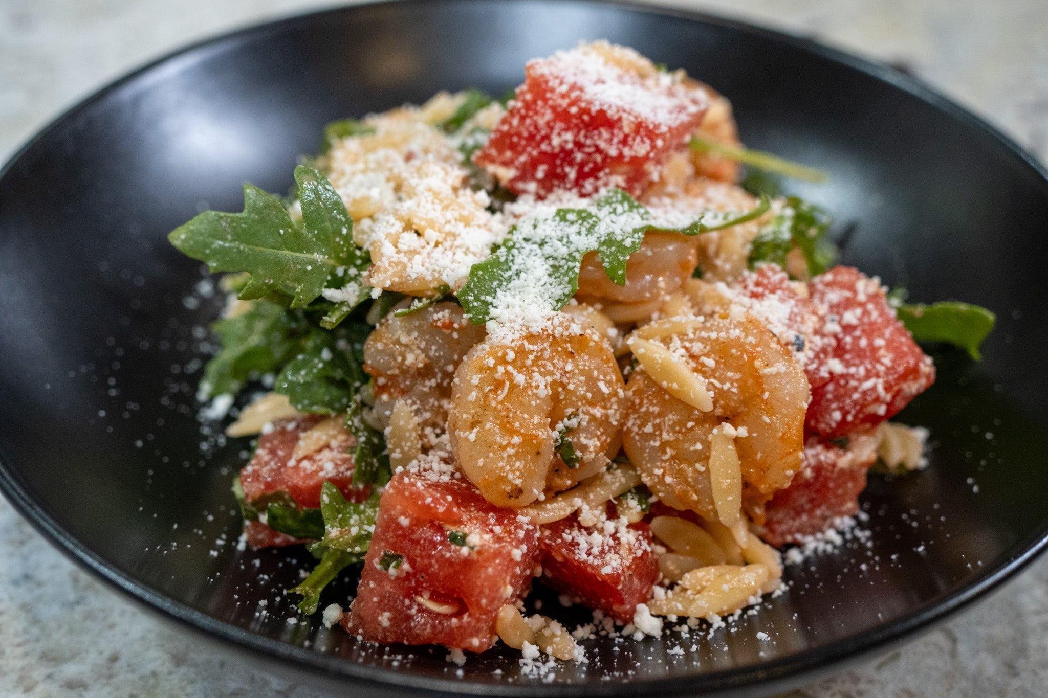 Grilled Shrimp, Watermelon and Orzo Salad  