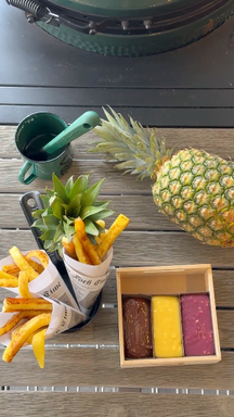Grilled Pineapple with Three Chocolate Sauces