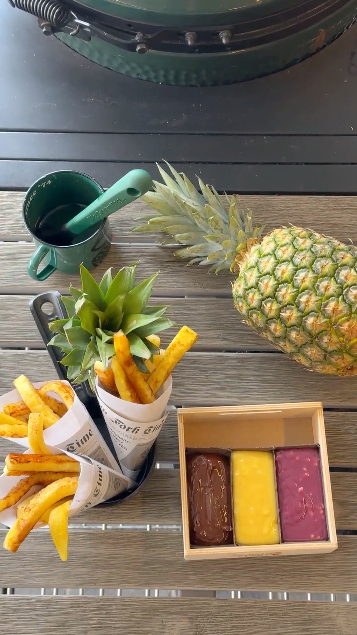 Grilled Pineapple with Three Chocolate Sauces
