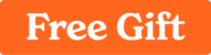 An orange rectangular button or label with rounded corners and the words 'Free Gift' in large white serif text.