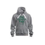 Gray hoodie with 'Big Green Egg' logo on a white background