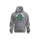 Gray hoodie with 'Big Green Egg' logo on a white background