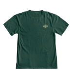 Green t-shirt with a logo on the chest against a white background