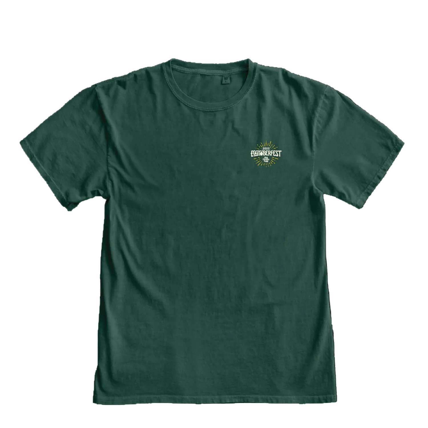 Green t-shirt with a logo on the chest against a white background
