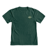 Green t-shirt with a logo on the chest against a white background