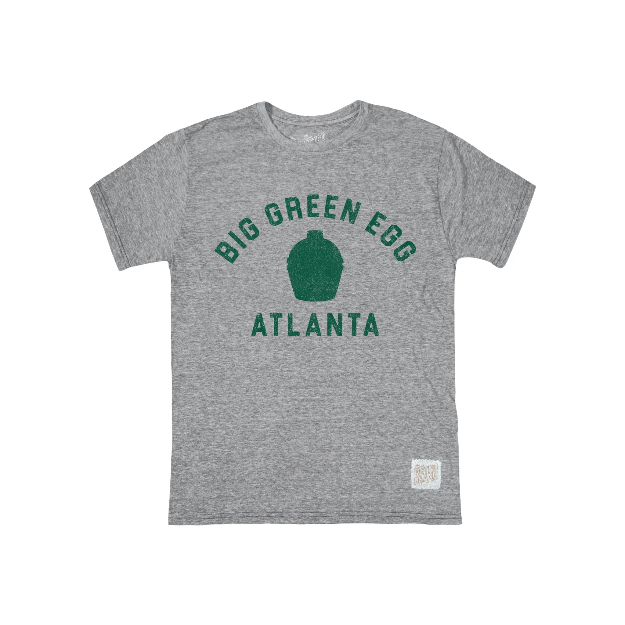 Gray t-shirt with 'Big Green Egg Atlanta' text and logo on a white background