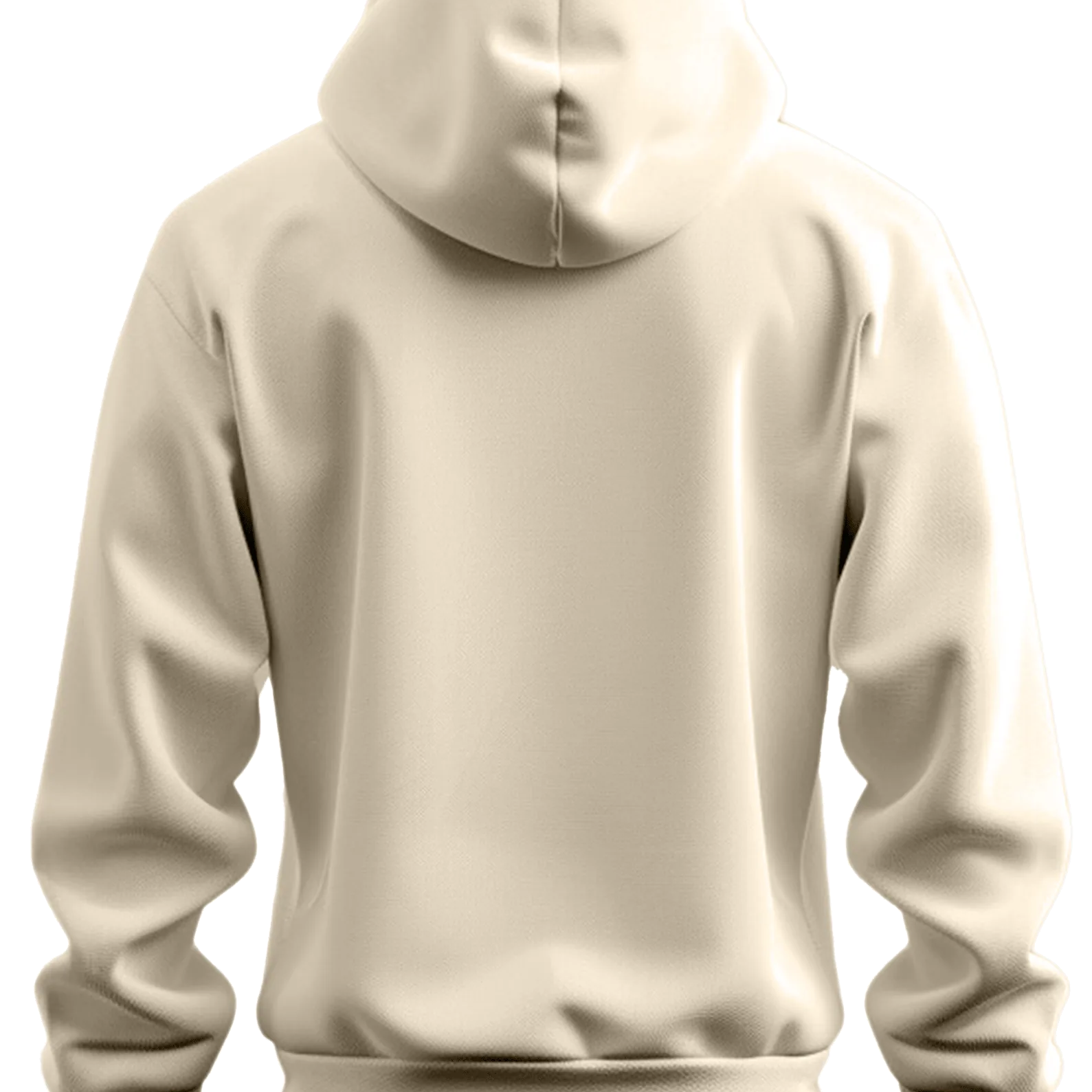 Beige hoodie shown from the back on a white background
