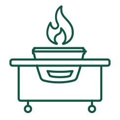 Icon of a grill with a flame on a black background