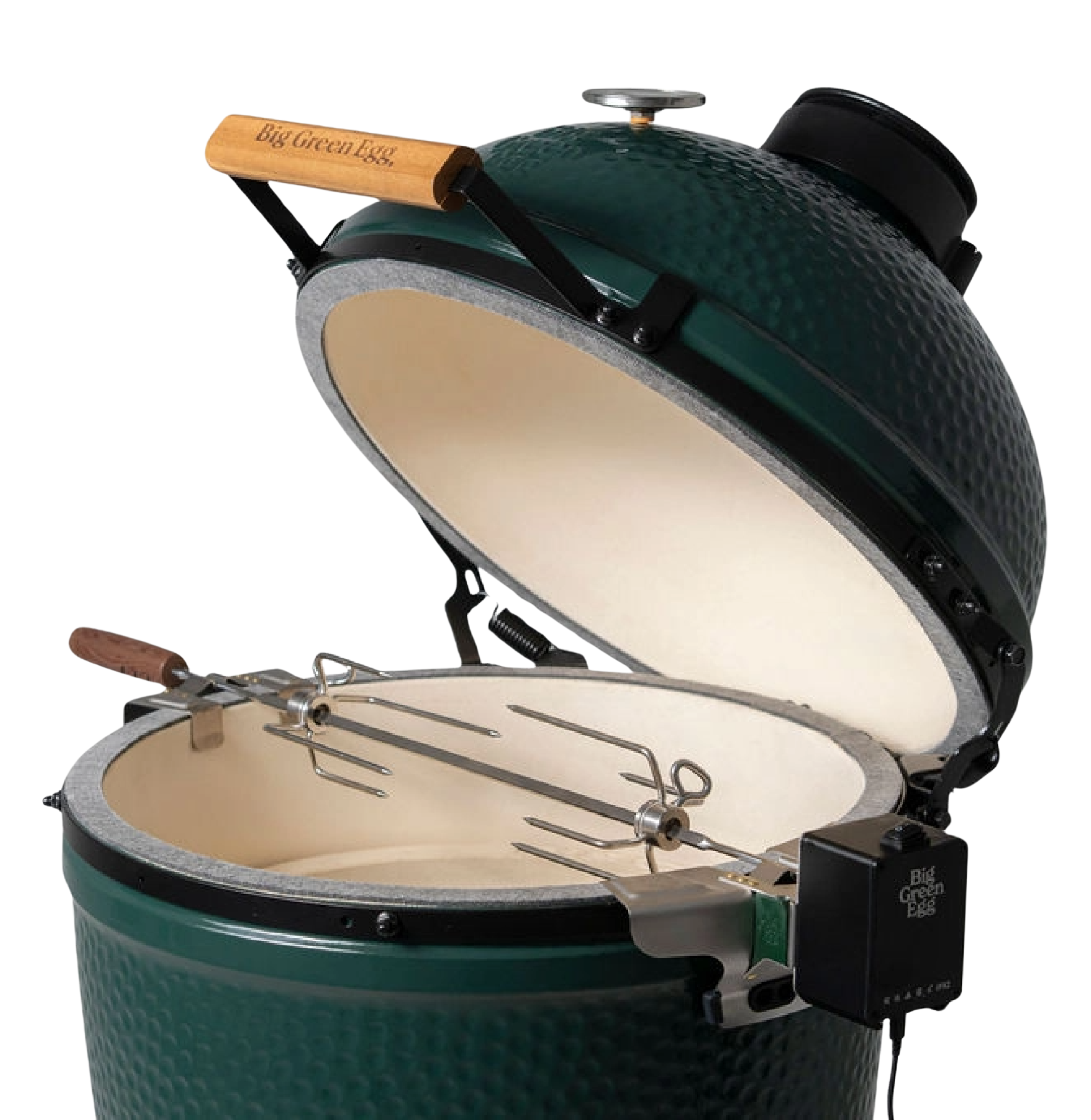 Rotisserie accessory on a big green egg