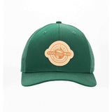 Green cap with a beige logo on a white background