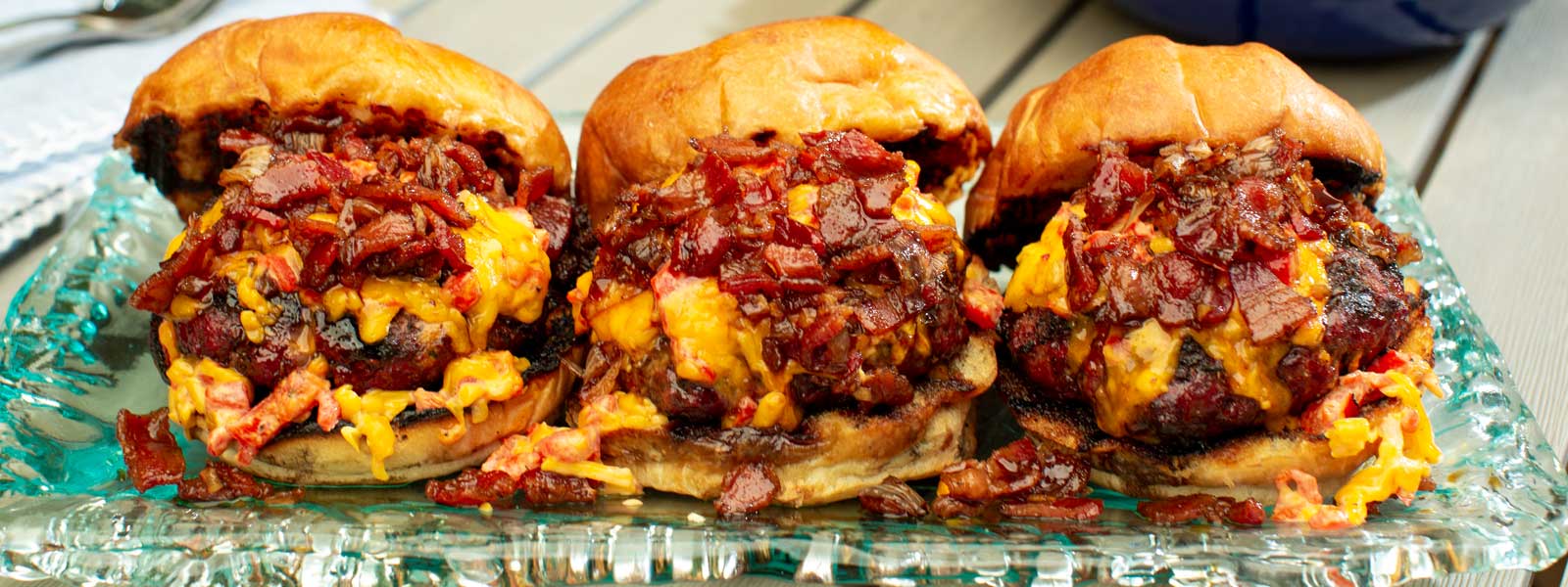 Pimento Cheese Burgers with Bacon Jam
