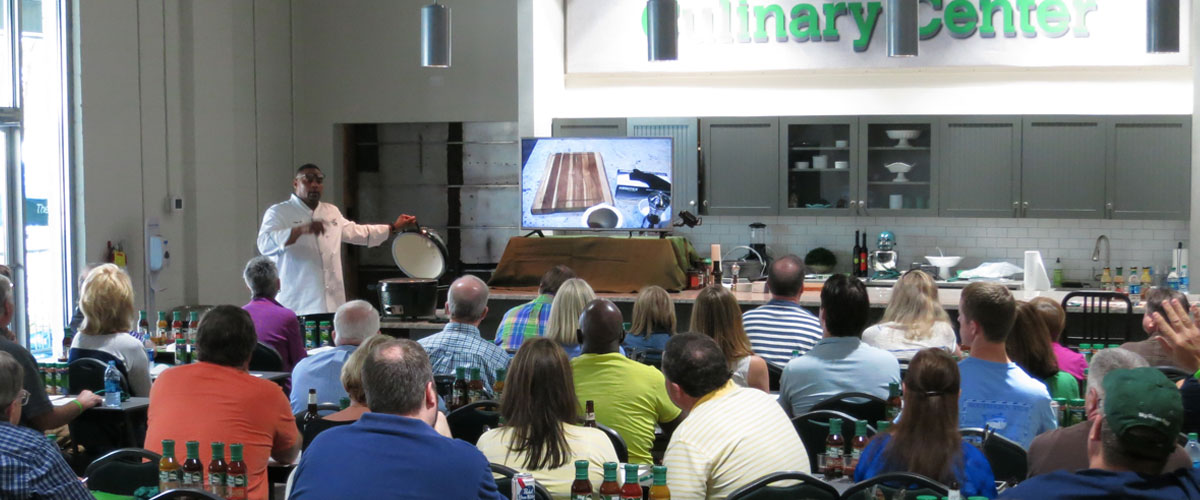 Corporate event with cooking demonstration at the Big Green Egg Culinary Center