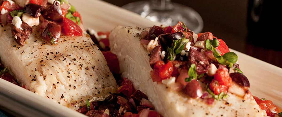 Chef JJ's Roasted Halibut with Greek Relish
