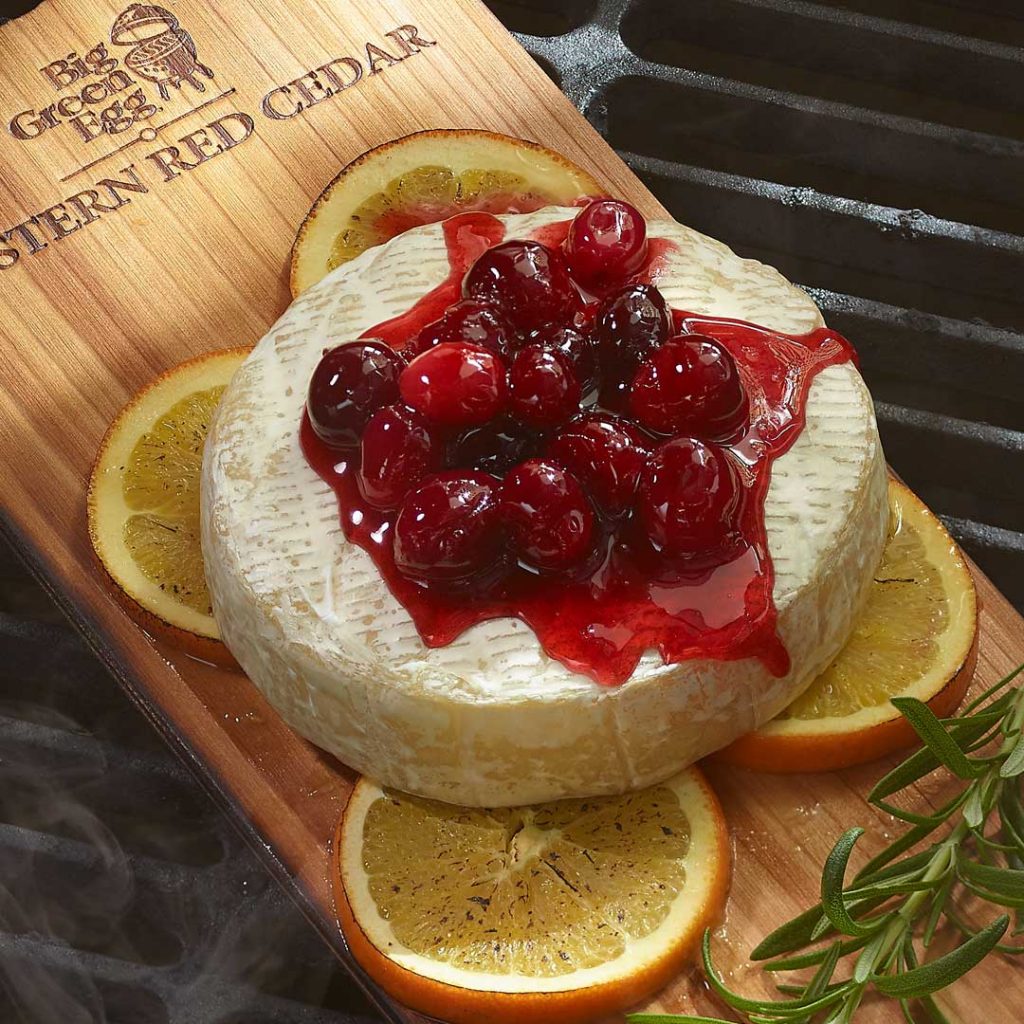 Planked Brie with Cranberry Relish on the Big Green Egg