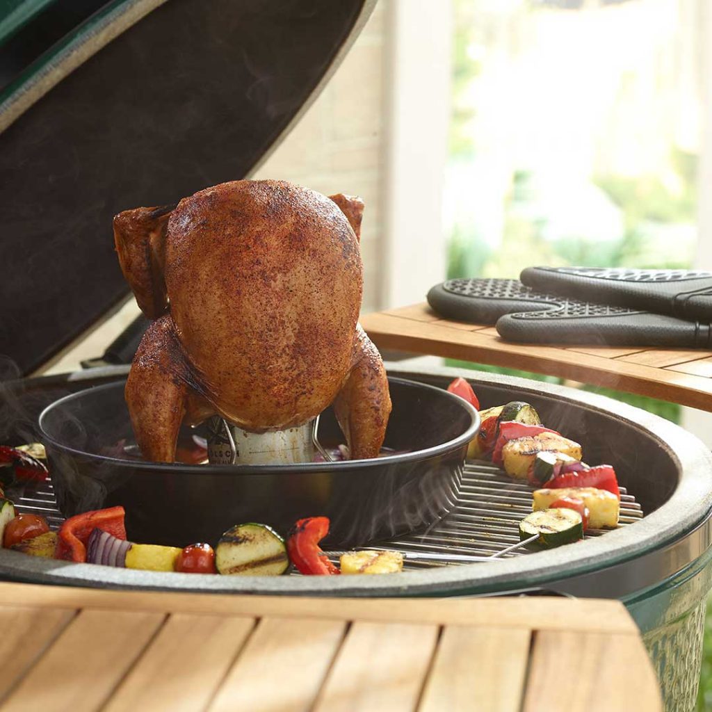 Beer Can Chicken cooking on a Big Green Egg