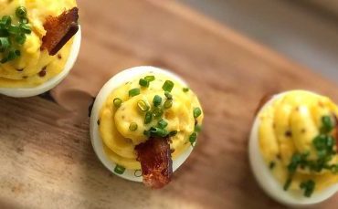 Bacon Egg Cheese Smoked Deviled Eggs