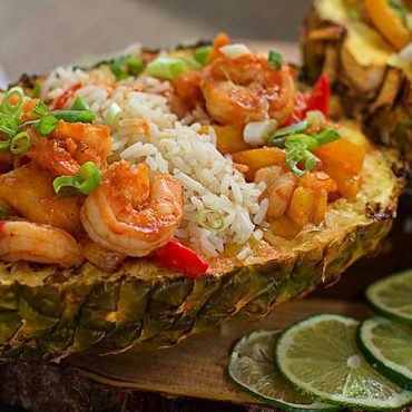 Pineapple boat shrimp stir fry