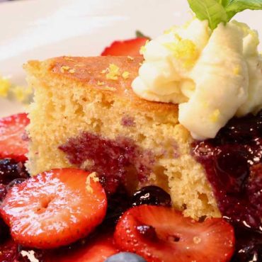 Brown Butter Honey Corncake with Grilled Blueberry Compote